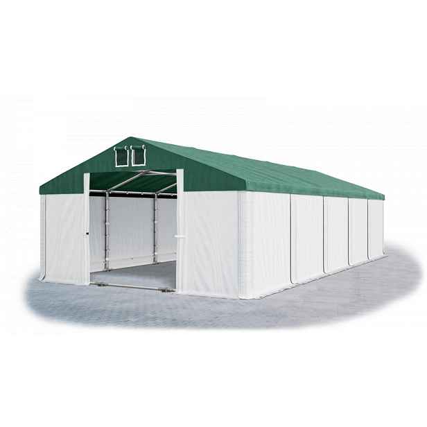 Skladový stan 5x10x2,5m střecha PVC 560g/m2 boky PVC 500g/m2 konstrukce ZIMA PLUS Zelená Bílá Bílá