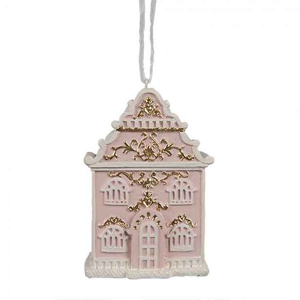 Růžová závěsná vánoční ozdoba perníková chaloupka Gingerbread - 6*4*9 cm Clayre & Eef