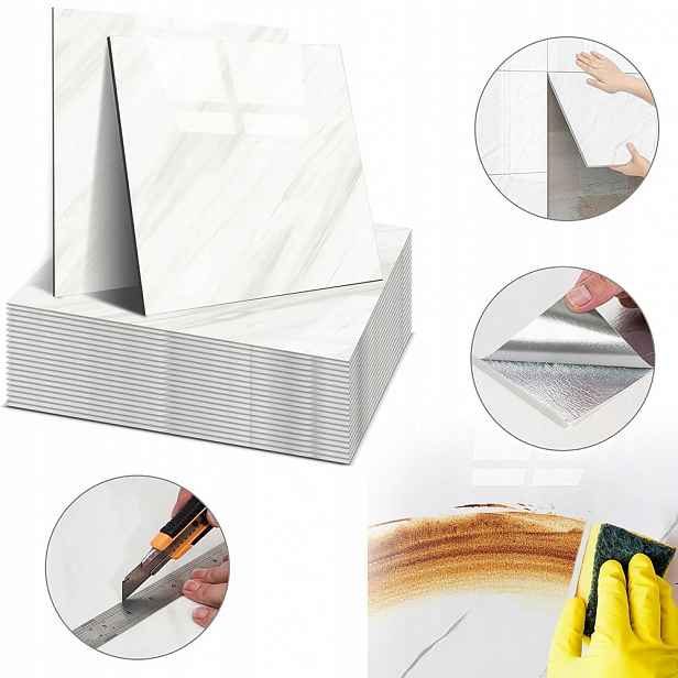 Samolepící Nástěnné Panely Tapeta Dlaždice Mramor Bílé Pvc 30x30CM 40KS