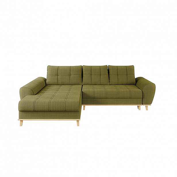 luma-home ROHOVÁ POHOVKA ve skandinávském stylu, rozkládací, 268 × 175 × 86 cm (Š×H×V), otoman vlevo, bouclé-chenille látka v zelené barvě / 21016