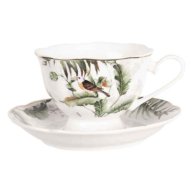 Porcelánový šálek s podšálkem Tropical birds - Ø 15*7 cm / 0,22L Clayre & Eef