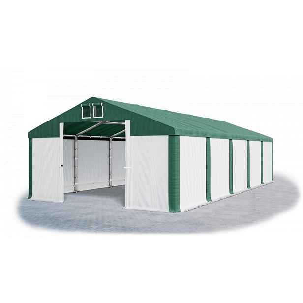 Skladový stan 5x10x2,5m střecha PVC 560g/m2 boky PVC 500g/m2 konstrukce ZIMA PLUS Zelená Zelená Bílá