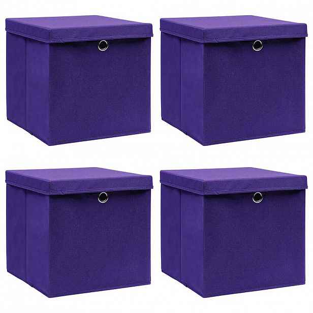 vidaXL Úložné boxy s víky 4 ks 28 x 28 x 28 cm fialové