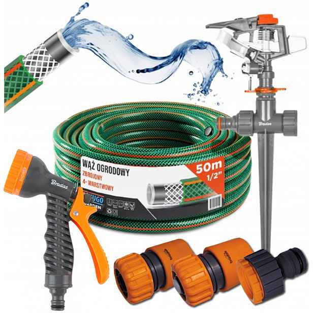 Hadice 1/2" 50 m 4 Vrstvy Zavlažovací Pistole Set Bradas