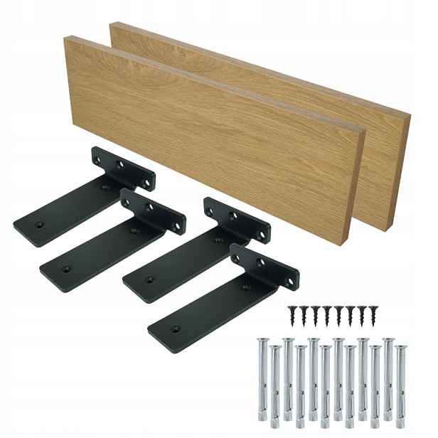 2x nástěnné police dekor dub 40 x 15 cm závěsná deska loftový držák