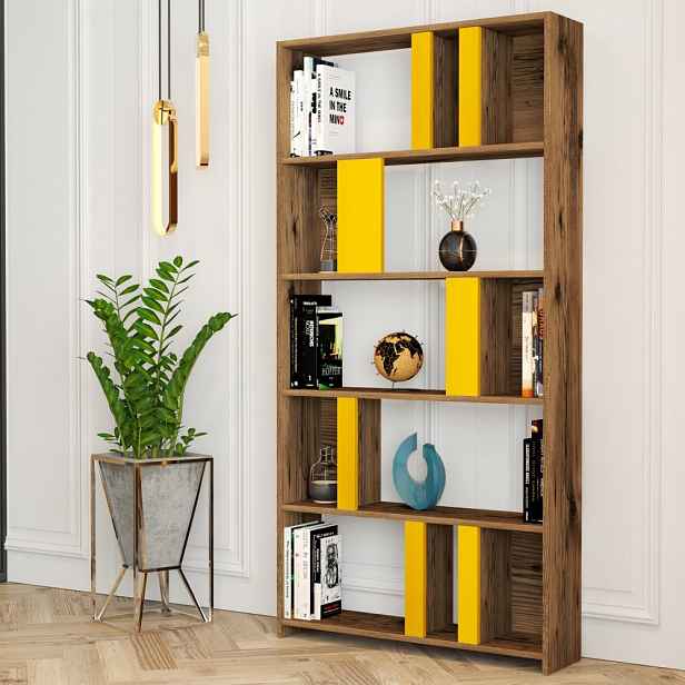 Knihovna Lima - Walnut, Yellow
