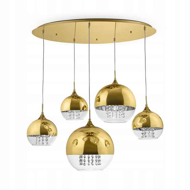 kulatý zlatý lustr s krystaly glamour, 5 bodů Maytoni
