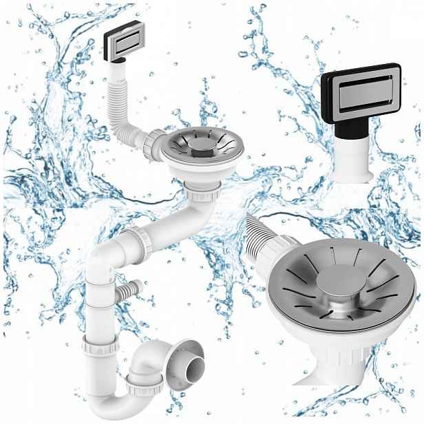Sifon pro nerezový dřez Lux jednokomorový s obdélníkovým přepadem inox