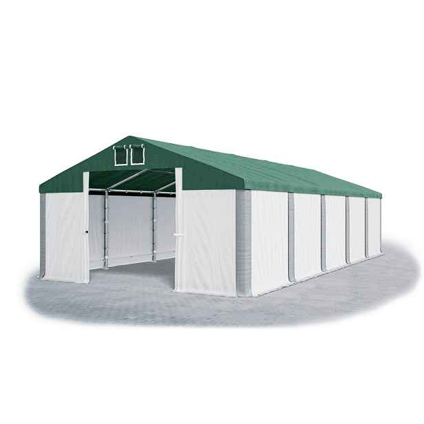 Skladový stan 5x10x2,5m střecha PVC 560g/m2 boky PVC 500g/m2 konstrukce ZIMA PLUS Zelená Bílá Šedá