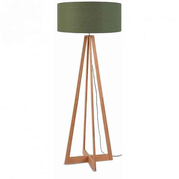 Stojací lampa se zeleným stínidlem a konstrukcí z bambusu Good&Mojo Everest