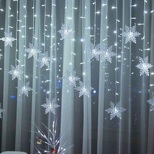 TEMU LED Sněhová Vločka Závěsná Závěsová Světla, 11 stop, 96 LED, Nanuková Řetězová Světla, Atmosférické Osvětlení pro Vánoce, Nový Rok, Den