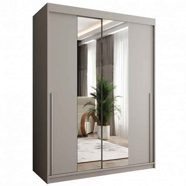 Home Collective SKŘÍŇ S POSUVNÝMI DVEŘMI se zrcadlem, šířka 150 cm, kašmírová se stříbrným úchytem
