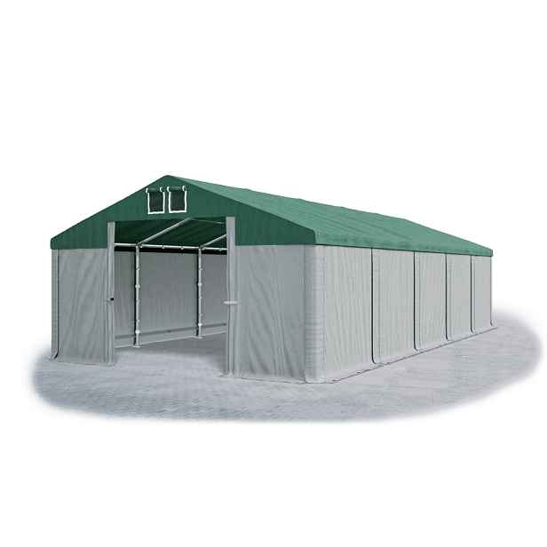 Skladový stan 5x10x2,5m střecha PVC 560g/m2 boky PVC 500g/m2 konstrukce ZIMA PLUS Zelená Šedá Šedá