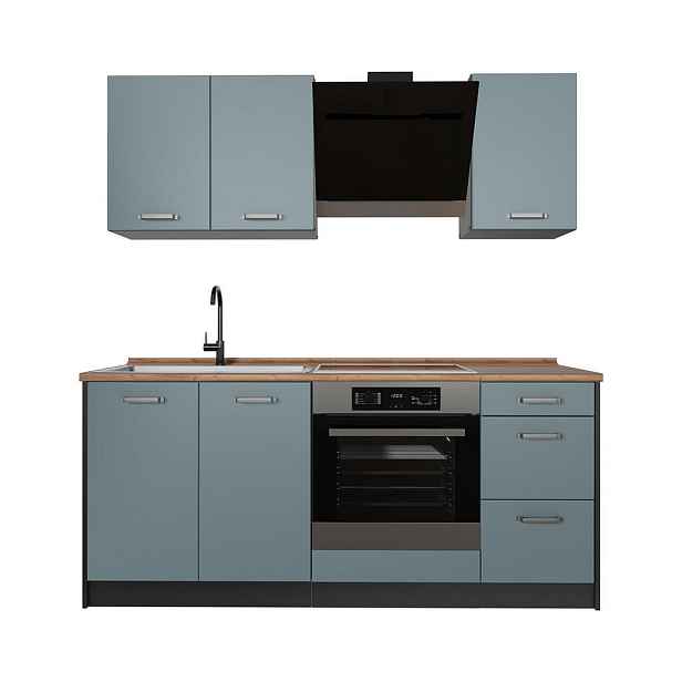 Vicco JEDNOTKOVÁ KUCHYNĚ R-Line, Modrošedá/Antracit, 180 cm pracovná doska Dub Goldkraft