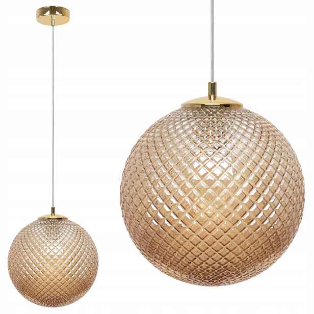 Závěsné Stropní Svítidlo Lustr Skleněná Koule Křišťál Glamour Zlatá 25 CM