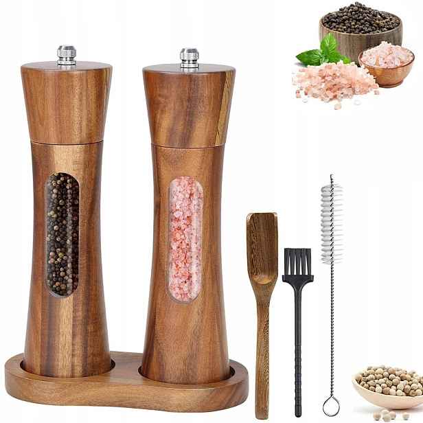 Ruční Mlýnek Na Sůl A Pepř Dřevěný Set 2