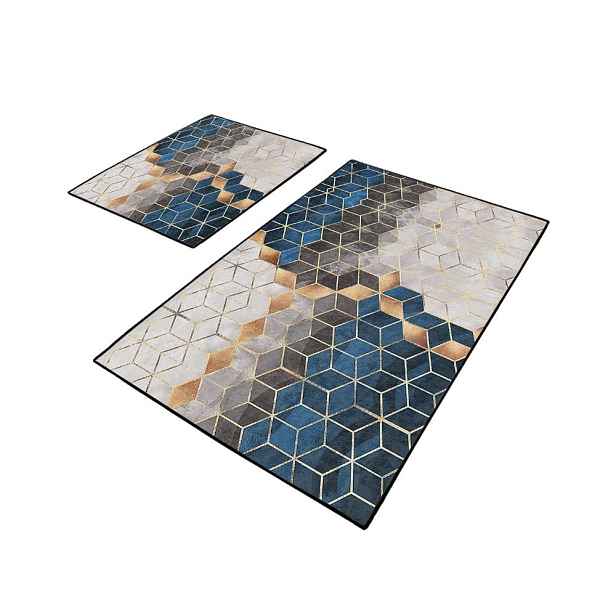 Modro-šedé koupelnové předložky v sadě 2 ks 60x100 cm Optic – Mila Home