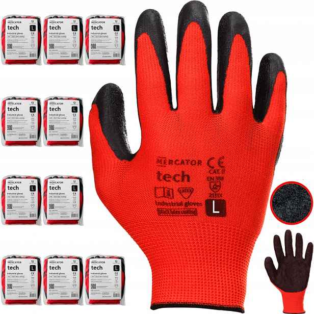 Pracovní Rukavice Mercator Tech Red+Black Latex L 120 párů