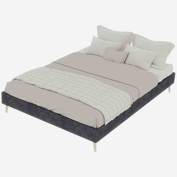 Redom ČALOUNĚNÁ postel 140/200 cm s geometrickým čelem, kovovými detaily a stabilním lamelovým roštem, Šedá