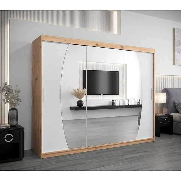 Šatní skříň NATALIE - šířka 250 cm, dub artisan / bílá