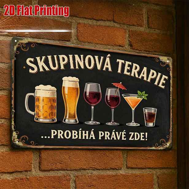 TEMU 2D plochý - 2D plochý 1ks, Vintage barový cedulka Skupinová terapie Dekorativní plechová cedule - 8X12 Kavárna Garáž Nástěnné umění Dárek pro