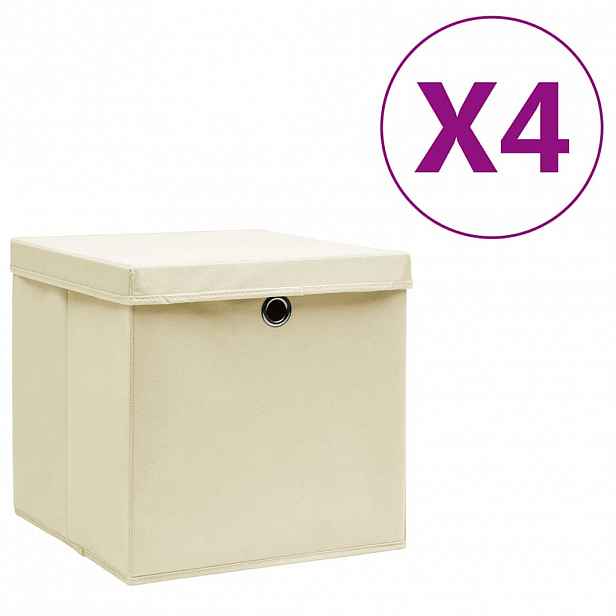 vidaXL Úložné boxy s víky 4 ks 28 x 28 x 28 cm krémové