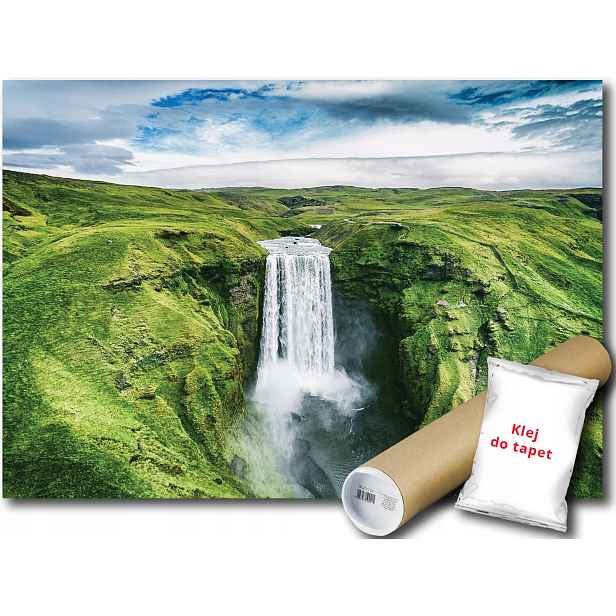 Vinylová fototapeta Krajina Výhled Útes Vodopád Skógafoss Island 152x104