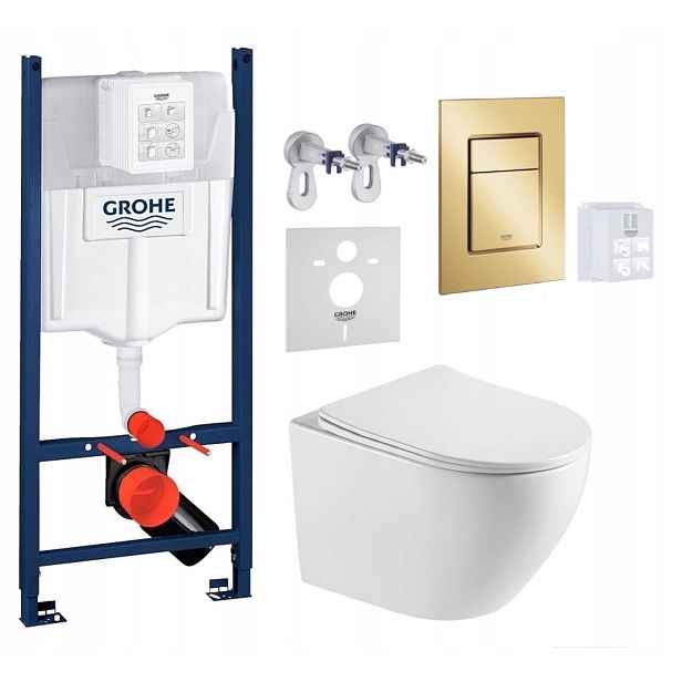 Wc stojan Grohe Rapid s mísou Imprese Blatna Tornado a zlatým tlačítkem