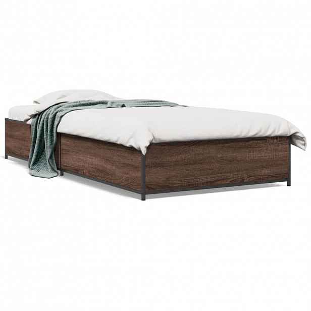 vidaXL Rám postele hnědý dub 90 x 190 cm kompozitní dřevo a kov