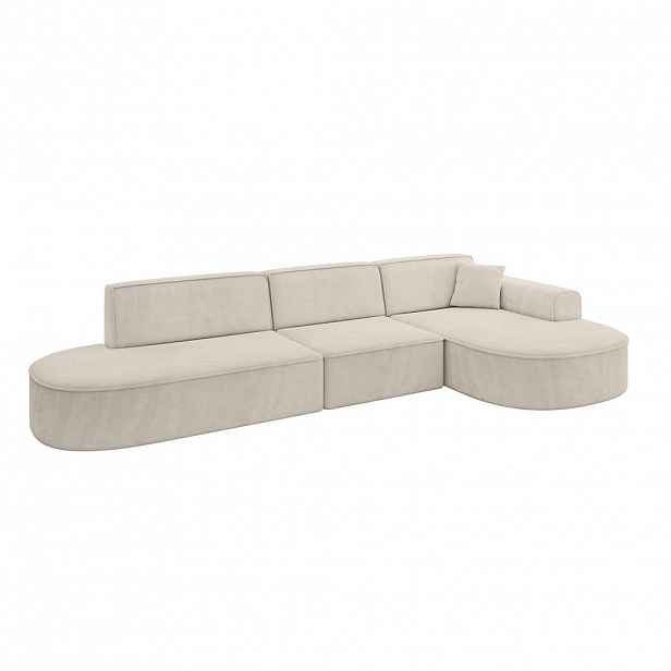 ALTDECOR ROHOVÁ SEDACÍ SOUPRAVA s otomanou vpravo MARI-L2 – 328x171x79 cm, ecru velur