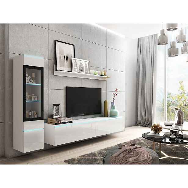 Moderní obývací stěna Vafo, bílá + LED podsvícení HELCEL