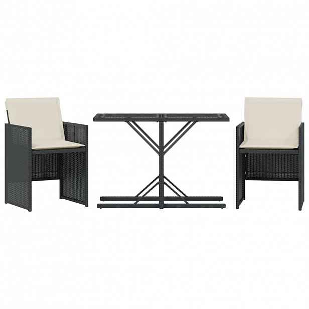 vidaXL 3dílný bistro set s poduškami černý polyratan