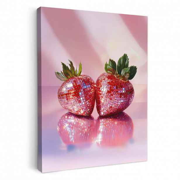 MuchoWow OBRAZ NA PLÁTNĚ Disco - Ovoce - Třpytky - Jahoda 60x80 cm