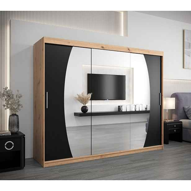 Šatní skříň NATALIE - šířka 250 cm, dub artisan / černá