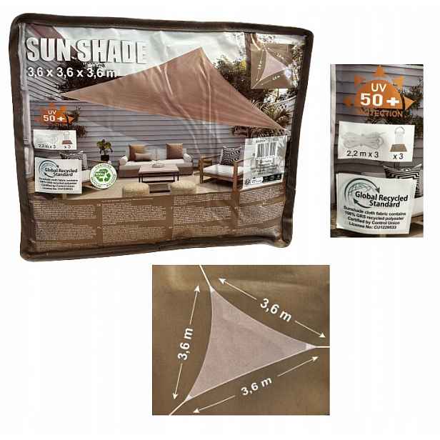 Sluneční clona zahradní plachta Sun Shade 3,6 x 3,6 x 3,6 m béžová