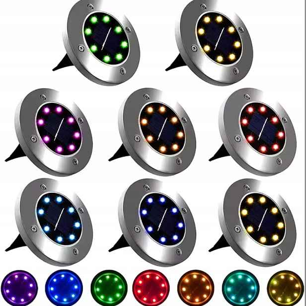 Solární Nájezdové Led Lampy Rgb x8 Zapichovatelné Zahradní Zemní Lampy Disk