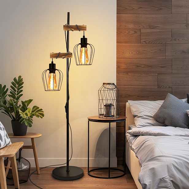 TEMU Industriální retro stojací lampa s kovovým a dřevěným prvkem, černé stojací světlo s integrovaným spínačem pro atmosféru obývacího pokoje,