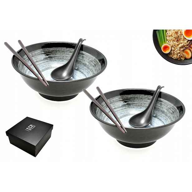 Sada 2 misek s lžícemi a paličkami – Ramen Kuro 22 cm Box
