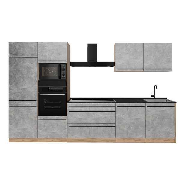Vicco KUCHYŇSKÝ KOUT R-Line, Beton/Zlatý mocný dub, 340 cm pracovná doska antracitová