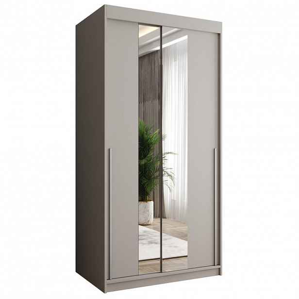Home Collective SKŘÍŇ S POSUVNÝMI DVEŘMI se zrcadlem, šířka 100 cm, kašmírová se stříbrným úchytem