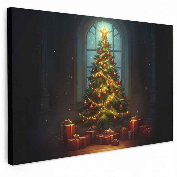 MuchoWow OBRAZ NA PLÁTNĚ Vánoční stromek - Dárek - Zima 90x60 cm