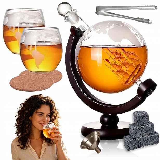 Sada Na Whisky Karafa Globus 850ML Loď 2 Sklenice Kostky Granit XXL