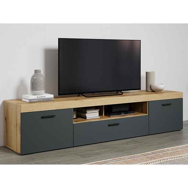 Široká TV skříňka Tyler 230 cm, antracit/dub evoke