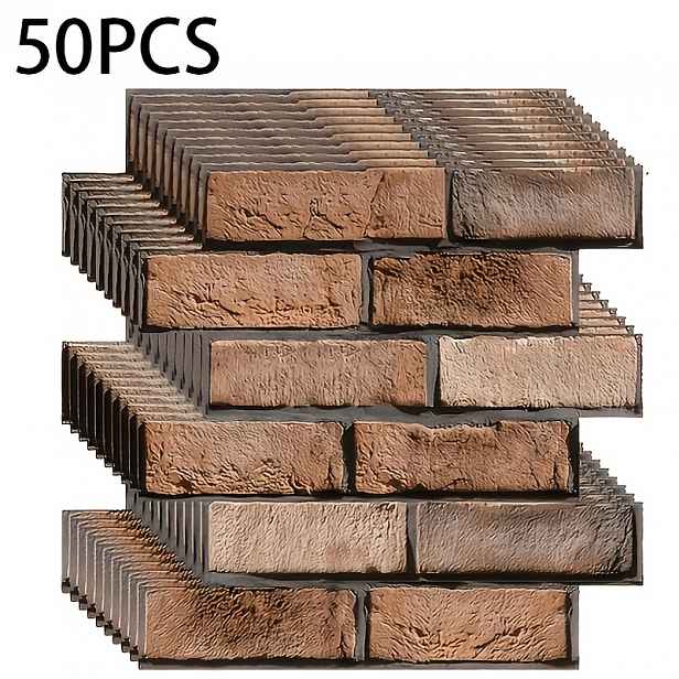 TEMU Balení 50 ks 3D obkladových panelů - 3D cihly a voděodolný odnímatelný design, vhodné do obývacího pokoje, ložnice, hotelu, kanceláře atd.,
