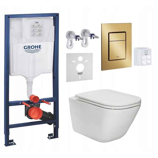 7v1 Wc Set Stelaz Grohe Wc Mísa Rim Roca Gap Tlačítko Zlatá