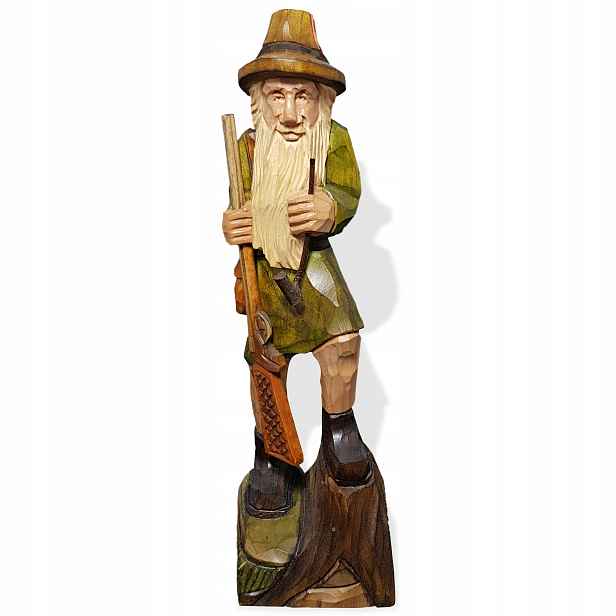 Lovec Dřevěná figurka Dekorace Dárek pro myslivce Socha Velká 36 cm