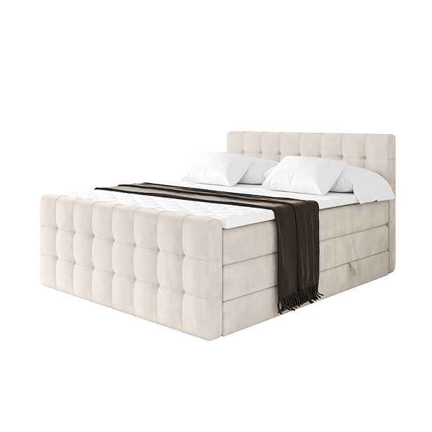 ALTDECOR BOXSPRINGOVÁ POSTEL s matrací H3/H4 - IGAN-Z KING - 140x200 cm Béžová