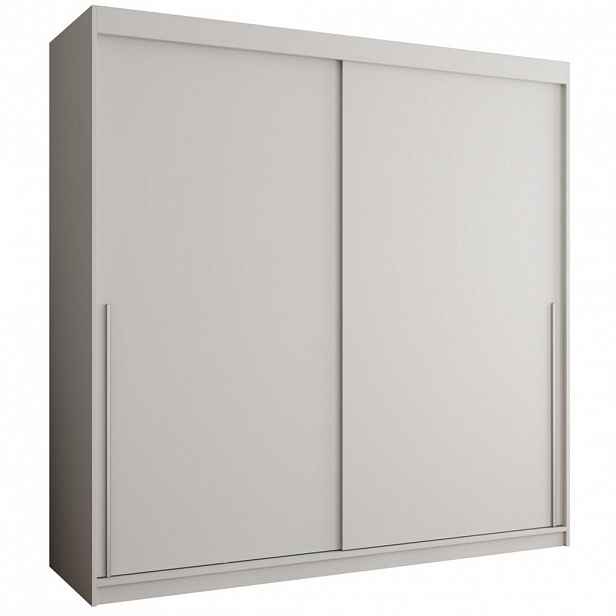Home Collective ŠATNÍ SKŘÍŇ S POSUVNÝMI DVEŘMI 200 cm šířka, bílá se stříbrným úchytem