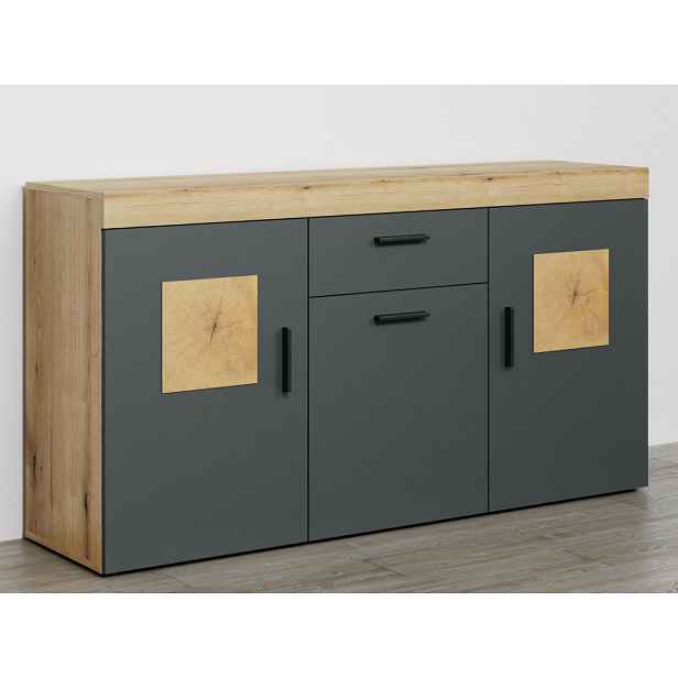 Komoda se šuplíkem Tyler 160 cm, antracit/dub evoke