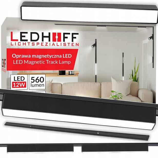 Magnetické kolejnicové osvětlení Set kolejnice 1m 2x Led lampa 12W Černá